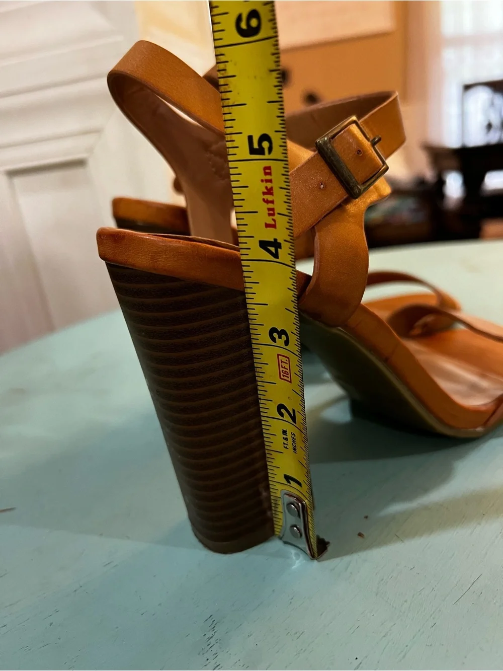 BAMBOO Tan Open-Toe Block Heel Sandals
